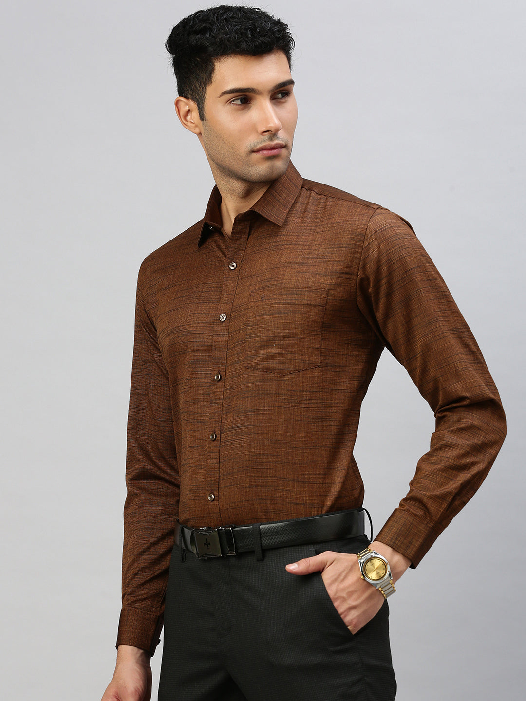 Men Cotton Blend Shirt Brown T33 TI1