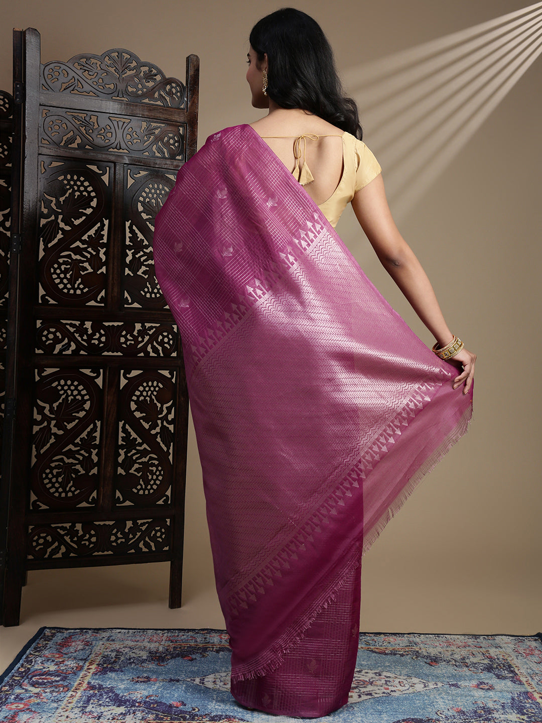 Women Purple Semi Kora Cotton Saree SK125