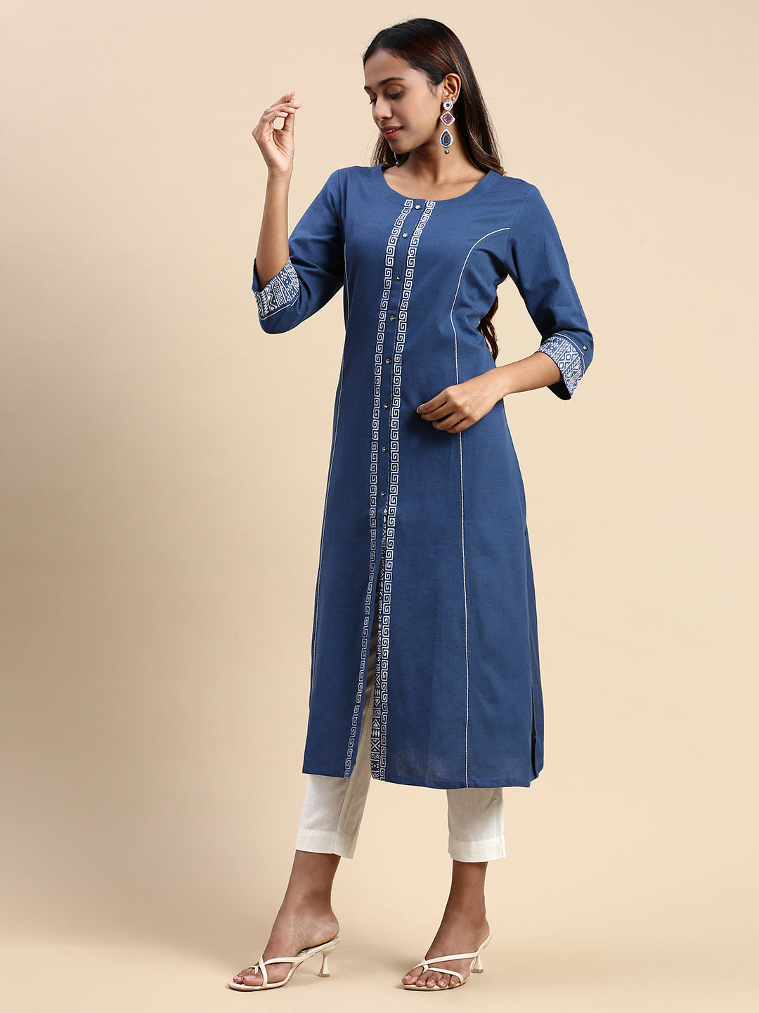 Here is a green color, cotton, printed, badhani, collar neck, designer kurti,  white bottom, straight kurti: - MAJISA - 4170527