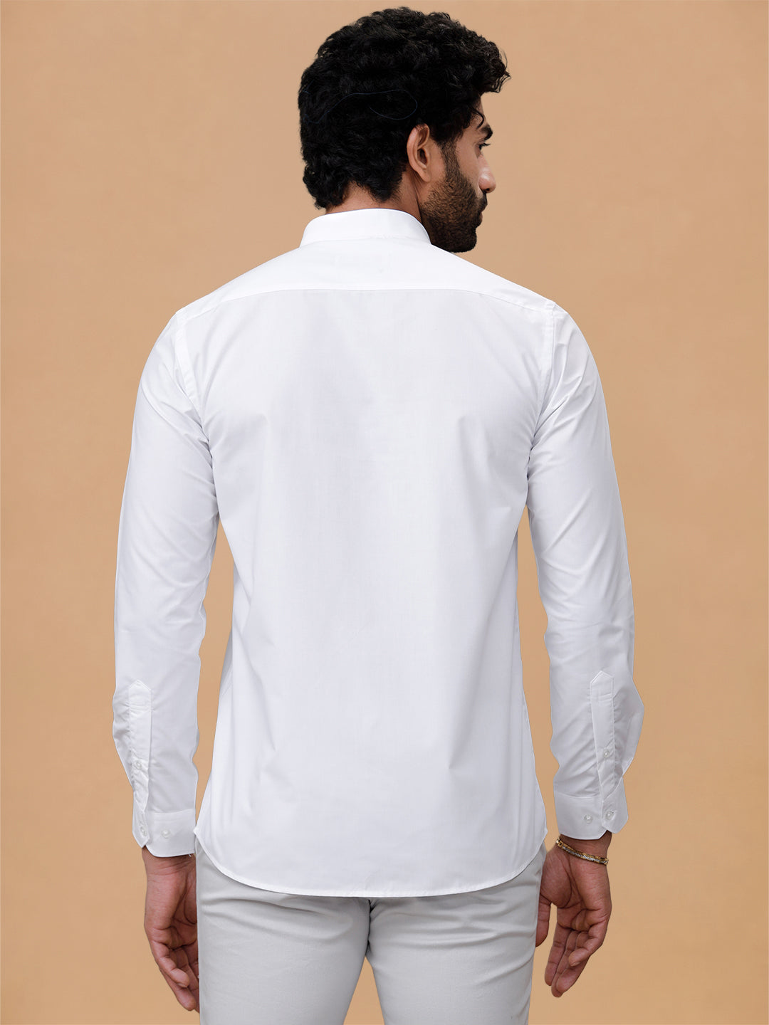 Chinese Collar Cotton White Shirt – Aura | Smart Fit
