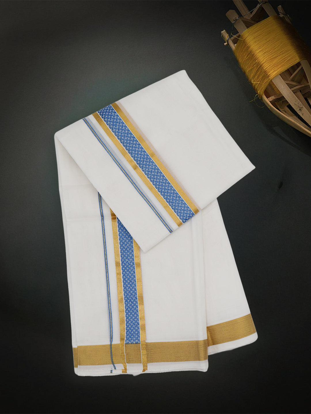 Men Premium Handloom Off White Dhoti with Fancy Border HLM83