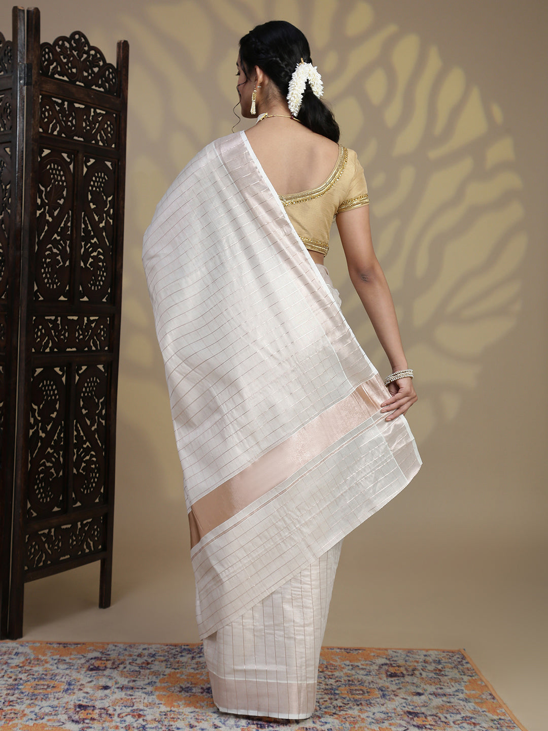 Women Kerala Tissue Checks Saree with Light Copper Border KS227