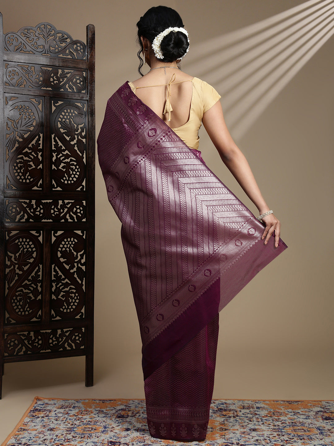 Women Dark Purple Semi Kora Cotton Saree SK118