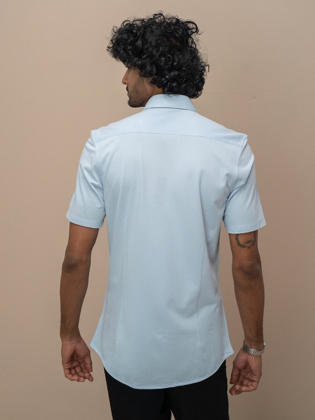 Men Poly Cotton Stretchable Sky Blue Half Sleeves Shirt ER3