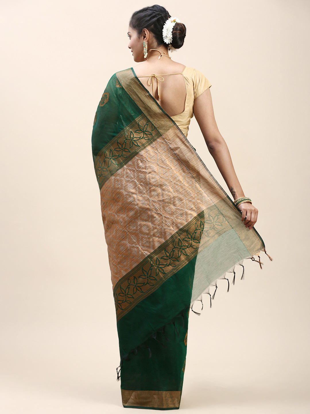 Women Semi Cotton Saree Green SC30