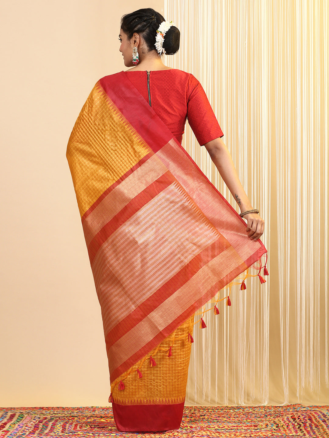 Womens Semi Tussar Weaving Saree Yellow ST182