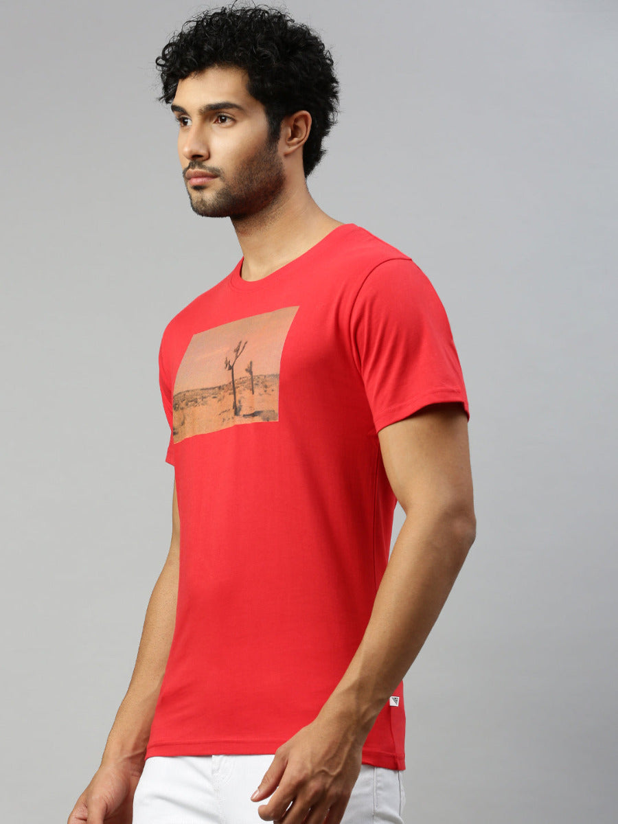 Red Graphic Printed Round Neck Casual T-Shirt GT48-Side view