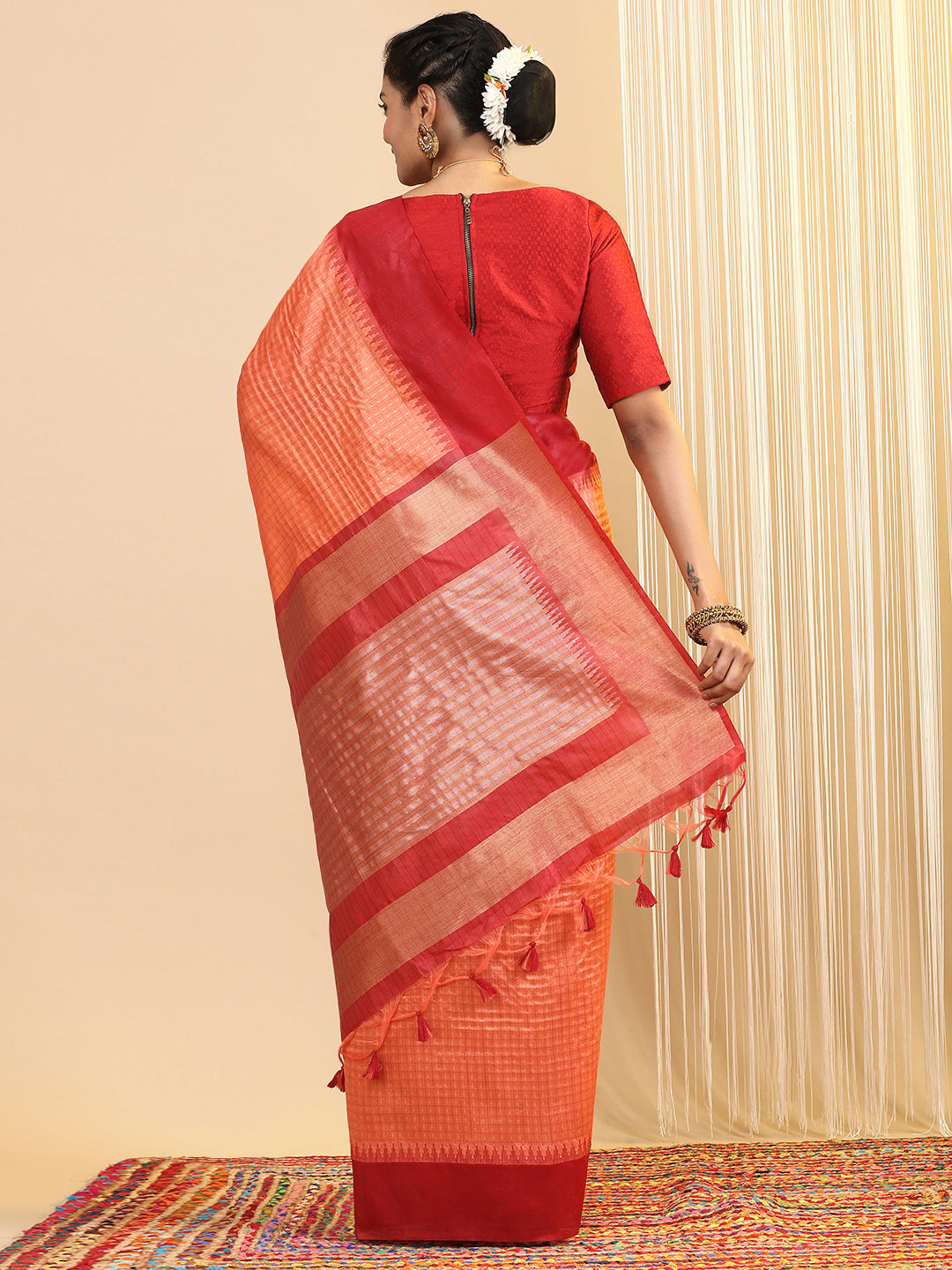 Women Semi Tussar Weaving Saree Orange ST180