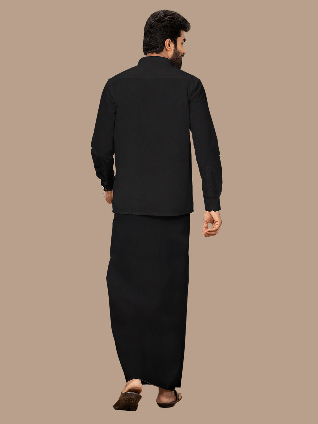 Men Cotton Blend Readymade Single Layer Black Dhoti with Assorted Border