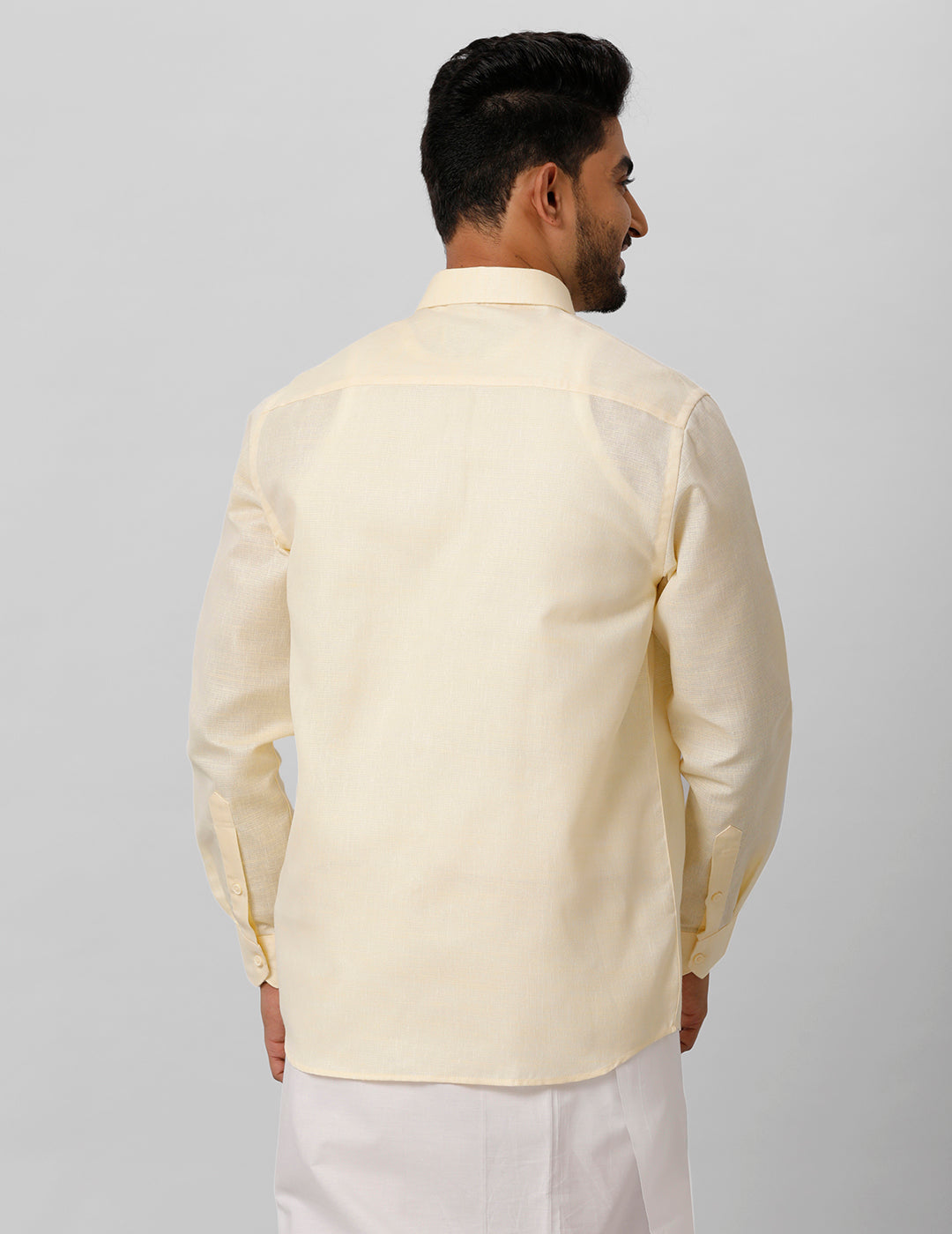 Mens Cotton Formal Shirt Full Sleeves Yellow T3 CV1-Back view