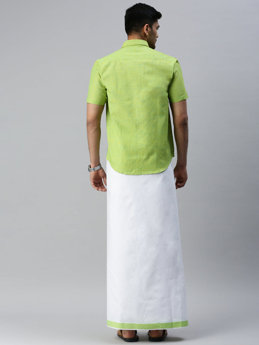 Men Matching Border Dhoti & Half Sleeves Shirt Set Trendy CC4