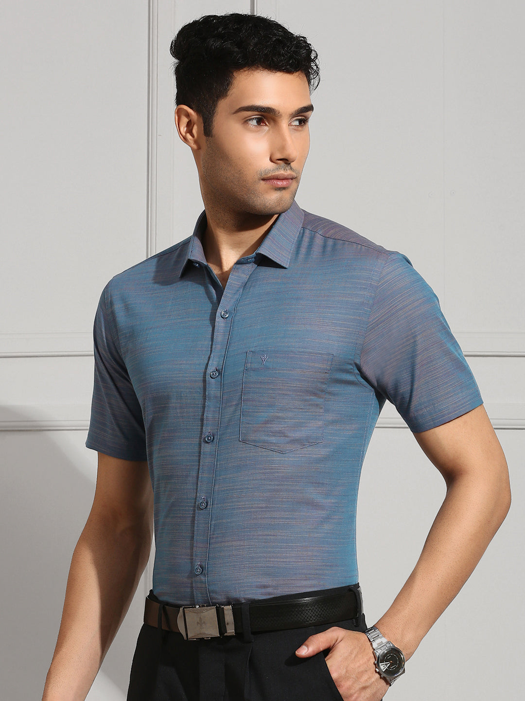 Men 100% Cotton Shirt Blue CL7 GE3