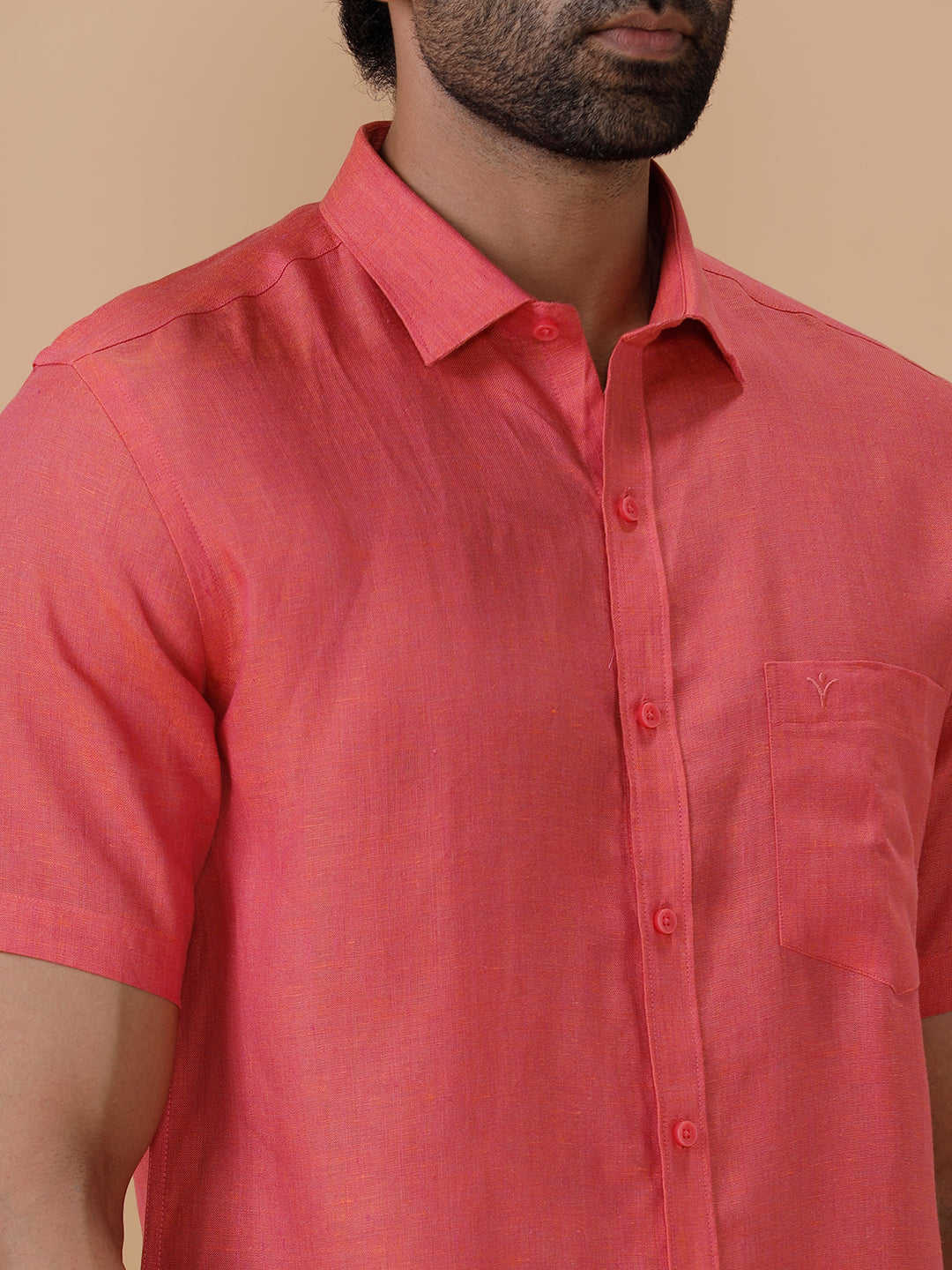 Men Pure Linen Shirt Vivid Red L14