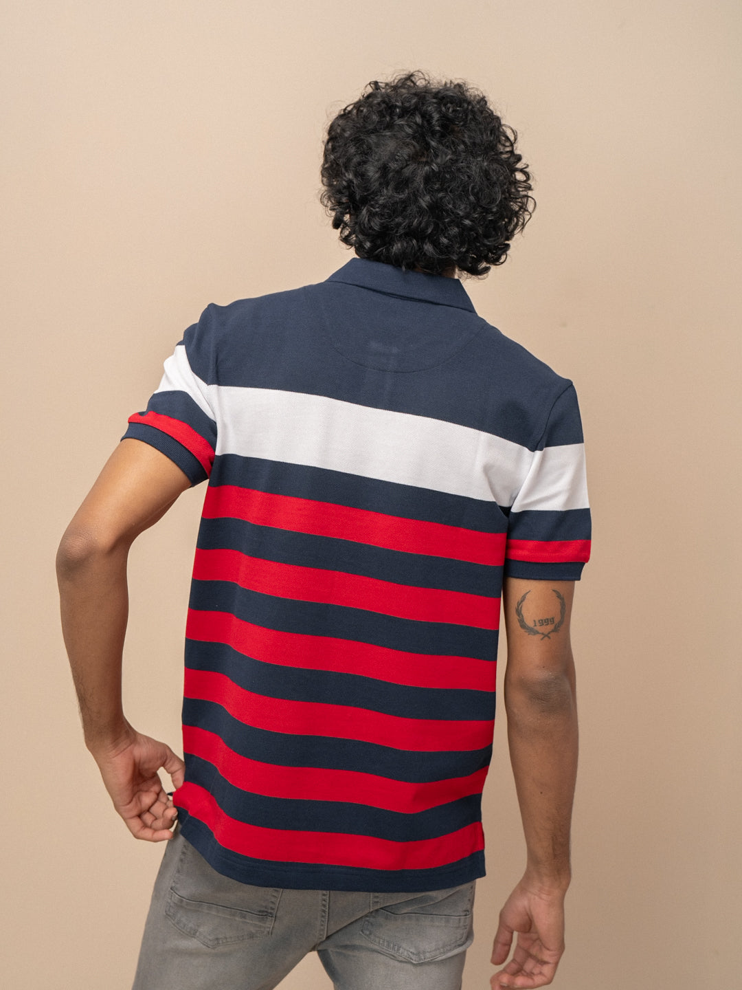 Men Smart Fit Engineered Polo T-Shirt Navy with Red EN23