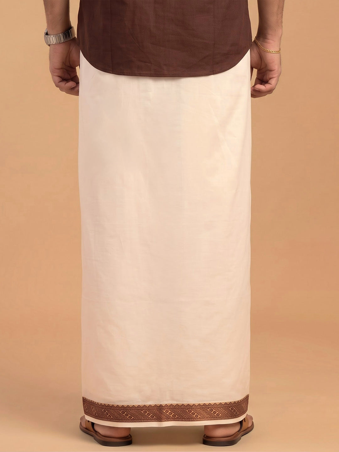 Double Layer 100% Cotton Cream Kora Dhoti with Colour Jari Border - CF05