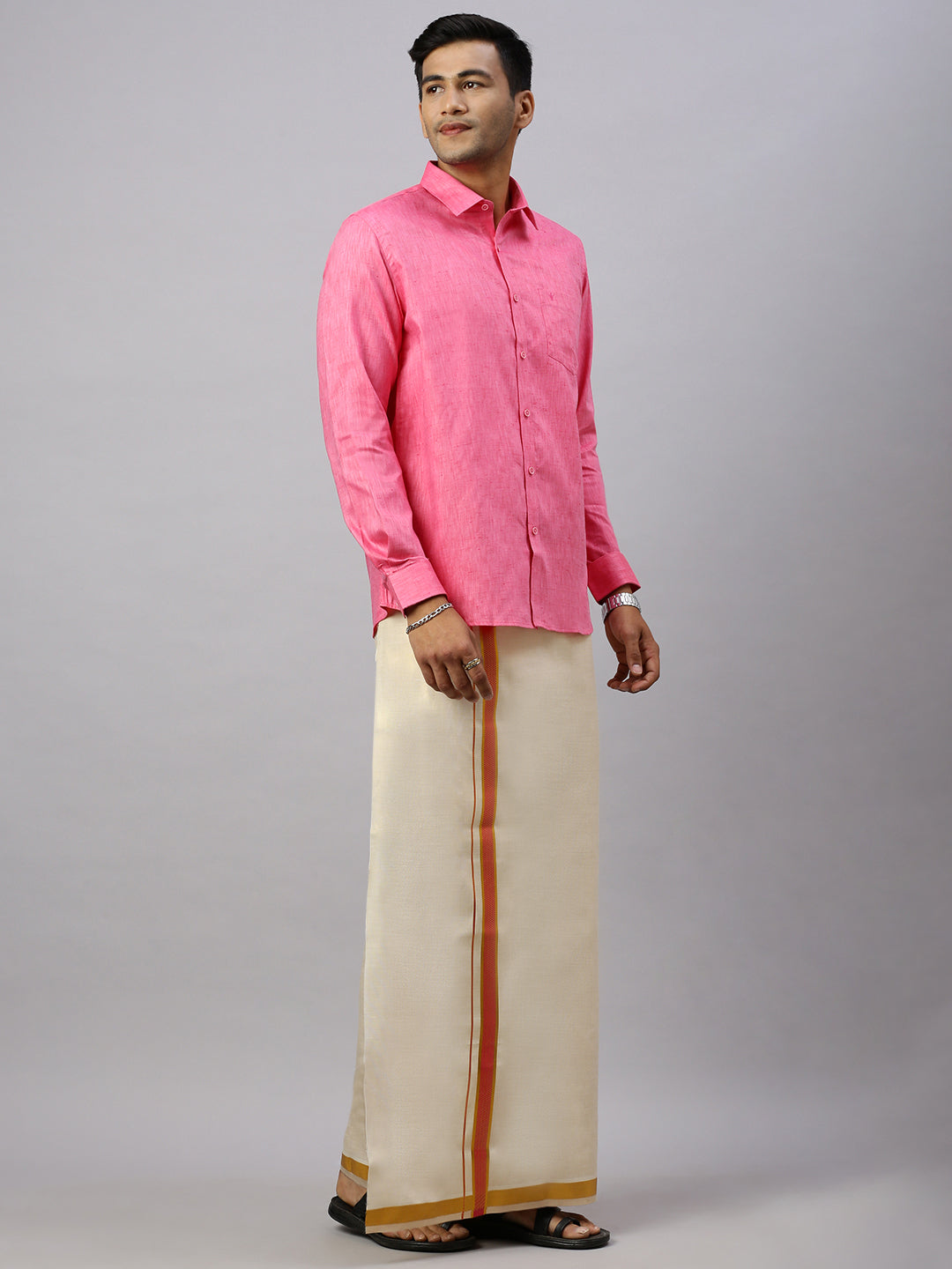 Couple Combo Shirt & Dhoti Set with Saree Pink SS372