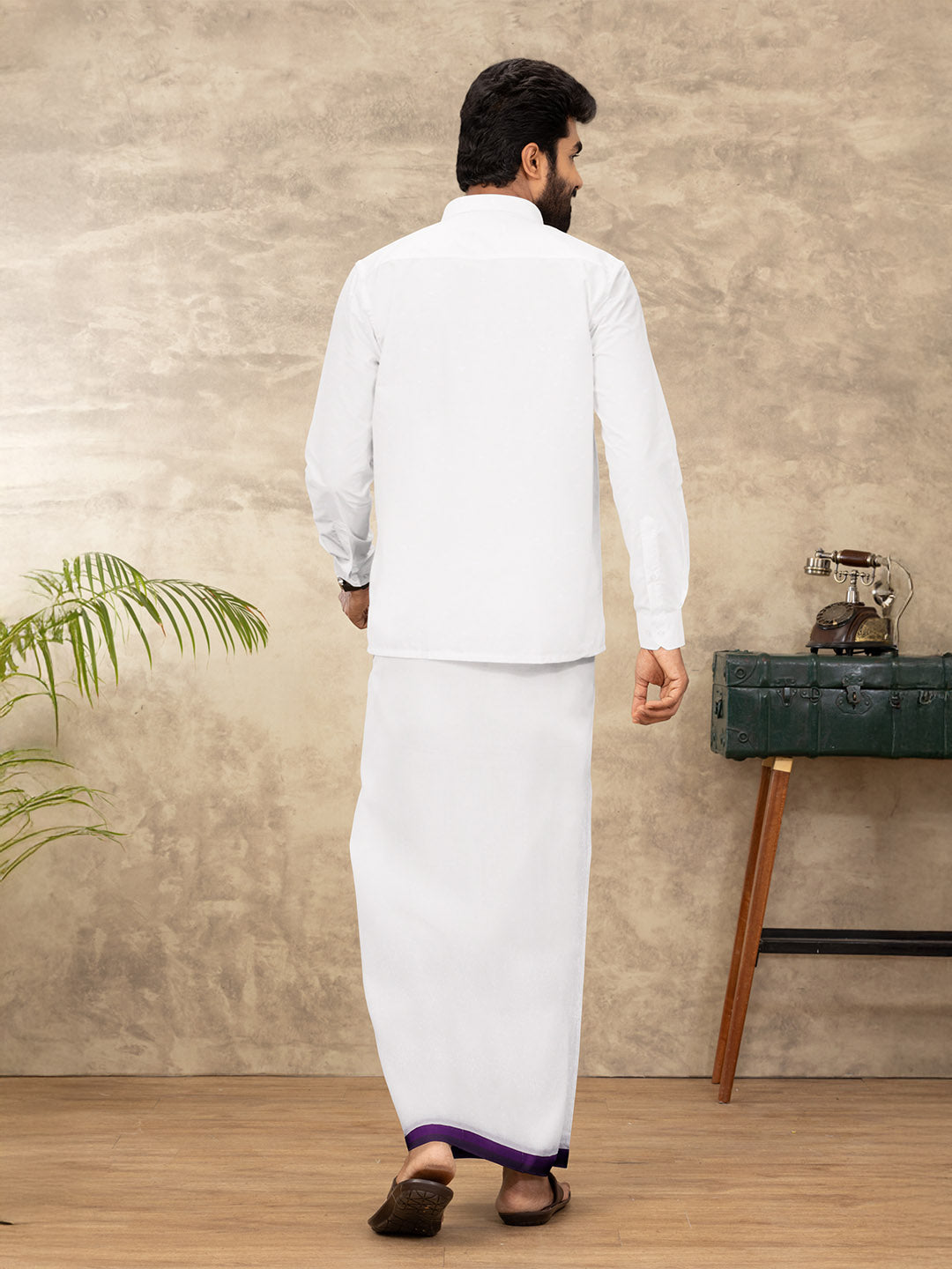 Men 100% Cotton Double Layer White Dhoti with Fancy Jari Border EJF15