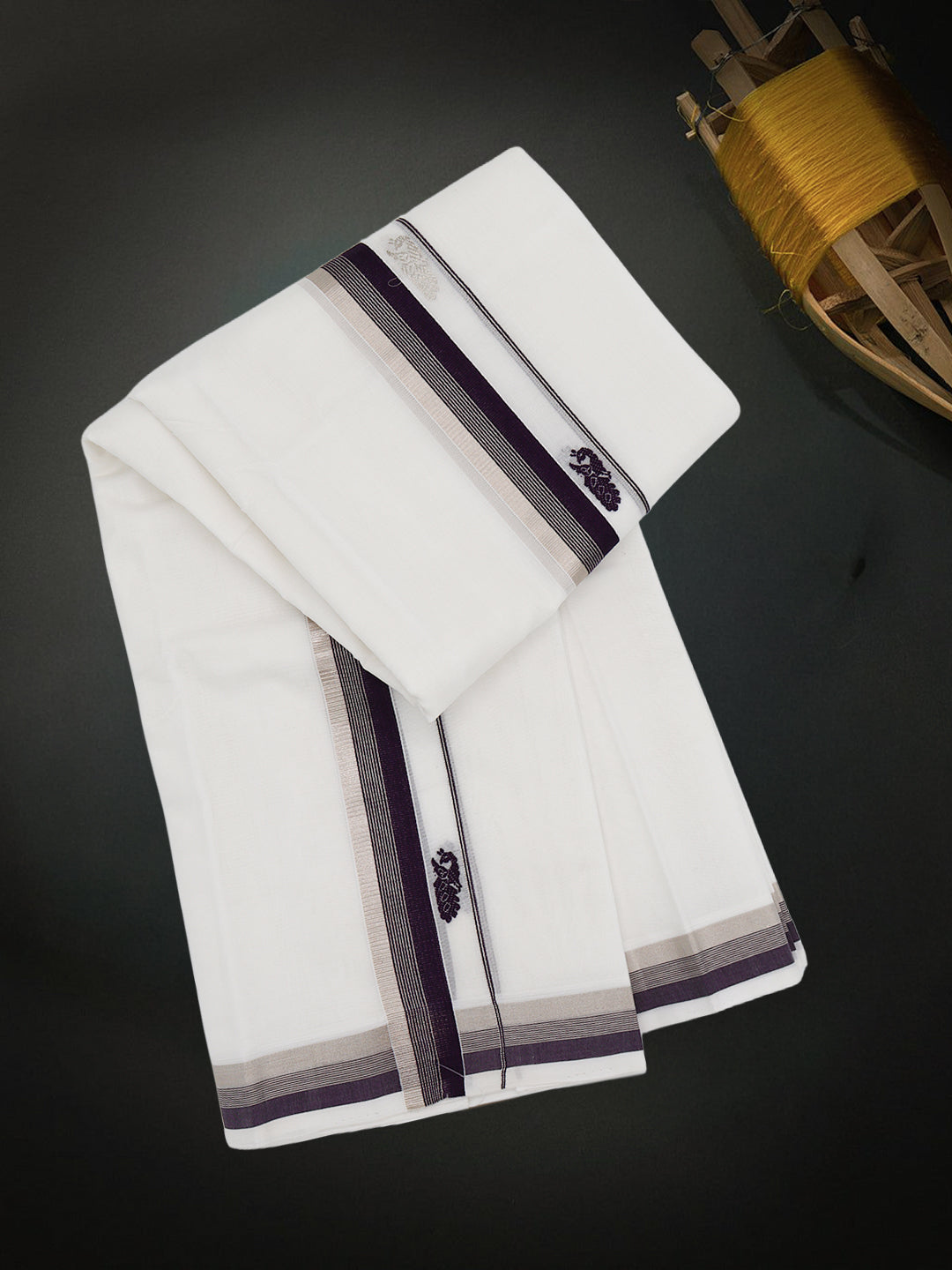 Men Premium Handloom White Dhoti with Fancy Border HLM68