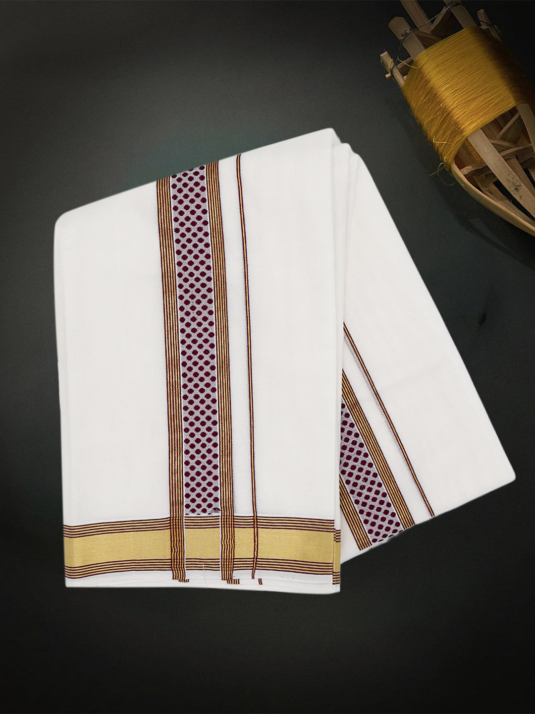 Men Premium Handloom Off White Dhoti with Fancy Border HLM82