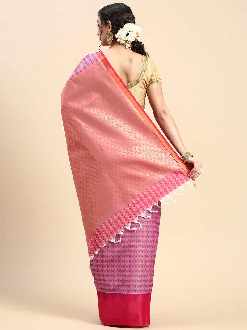 Stylish Navy & Pink Semi Kora Cotton Saree with Contrast Pallu SK82
