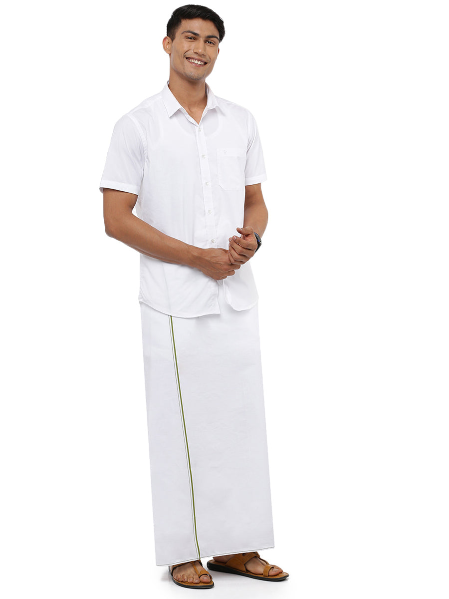Mens Small Green Border Cotton Single Dhoti-Gold Cable