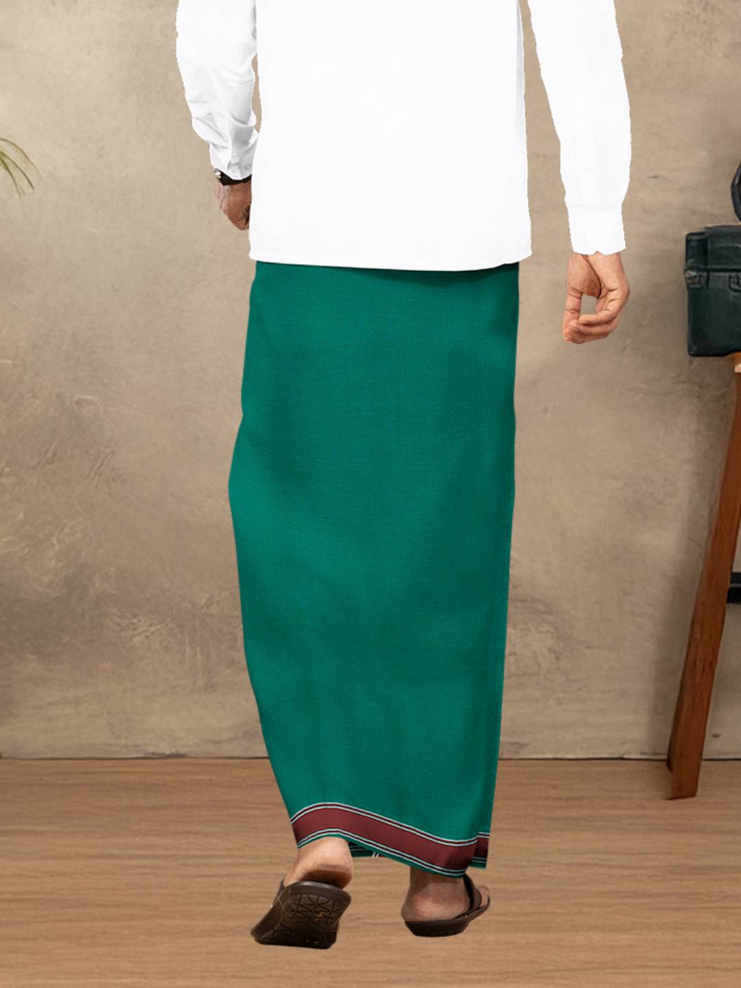 Men Cotton Blend Single Layer Green Dhoti with Fancy Border Enchant 2 EC04