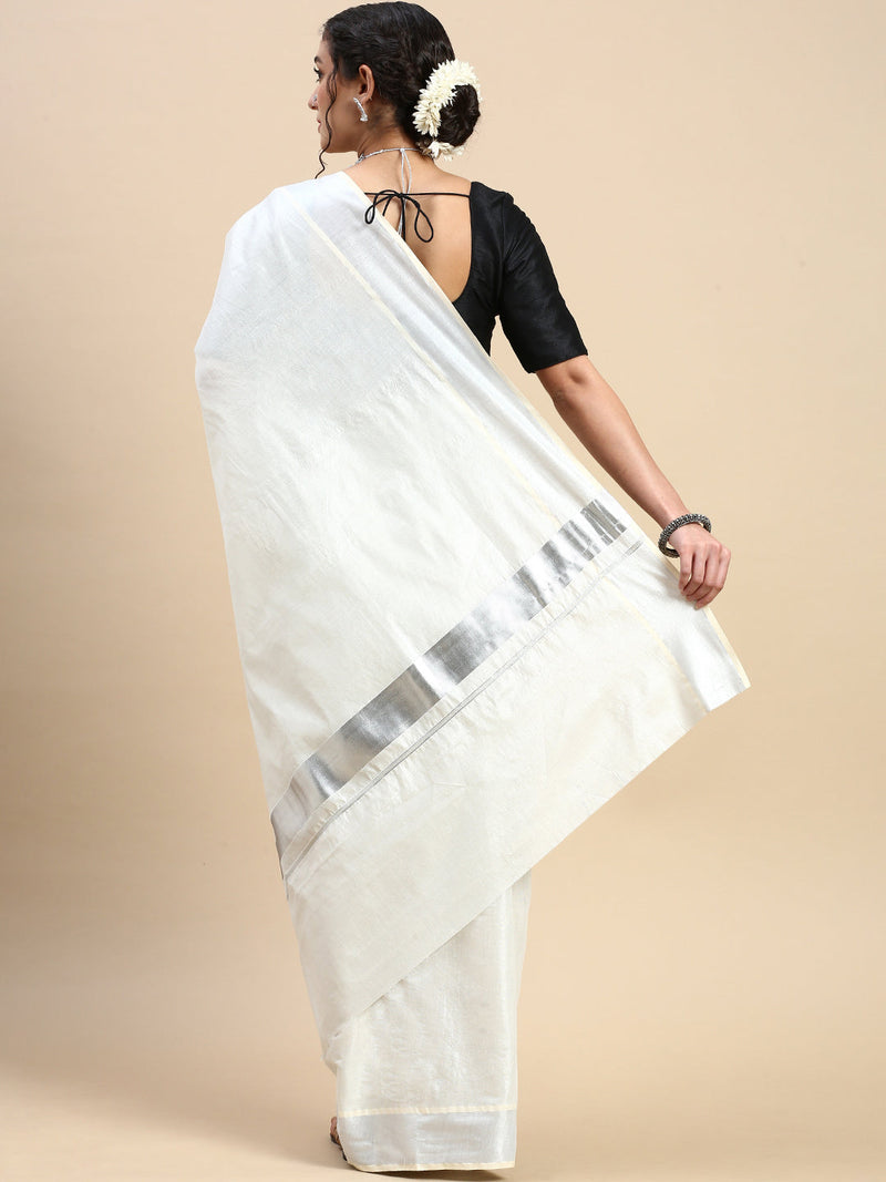 Tissue Silver Jari Shirt Dhoti Set with Saree Couple Combo OCC02