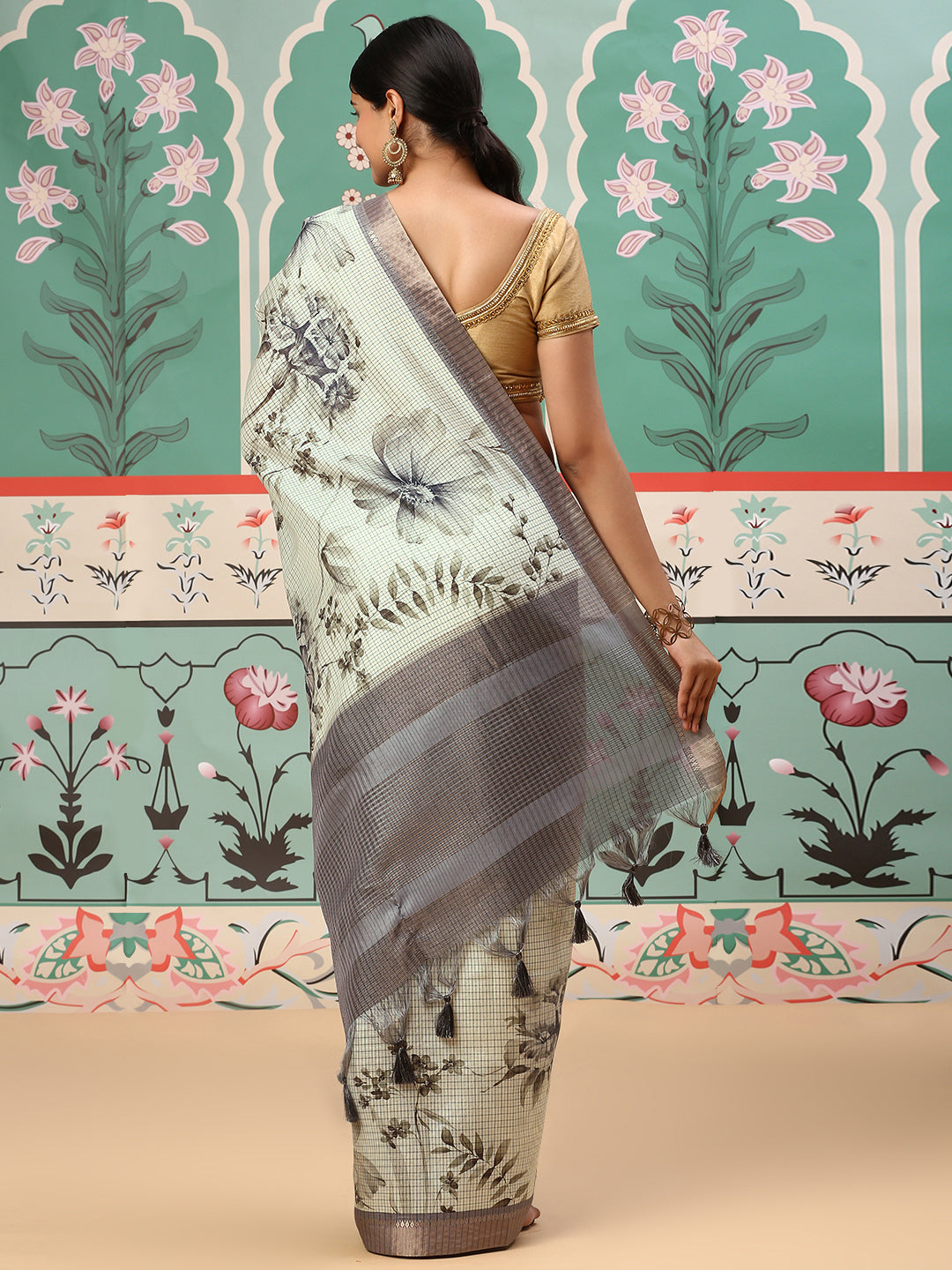 Women Semi Tussar Saree Green ST139