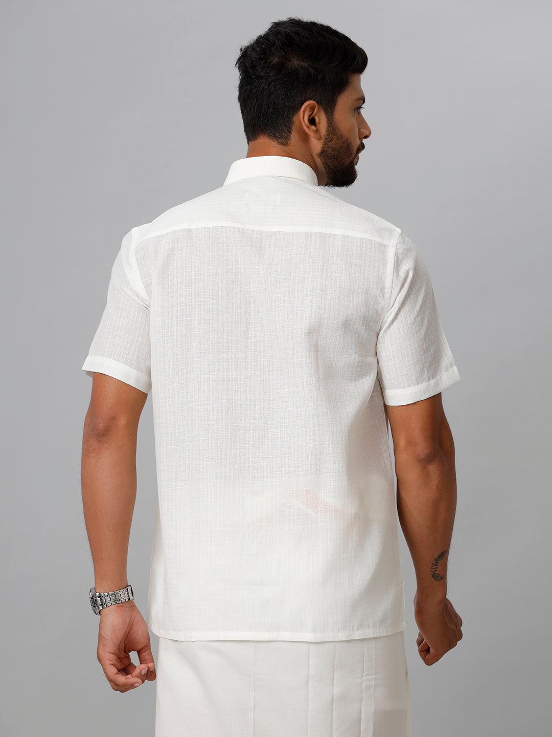 Mens Cotton Cream Shirt Half Sleeves Celebrity 2-Back view