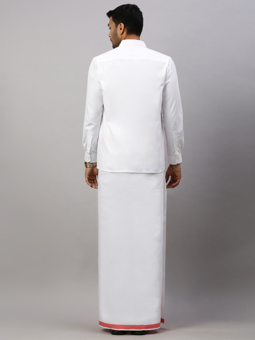 Mens White Shirt with Single Dhoti Pink Combo WS17