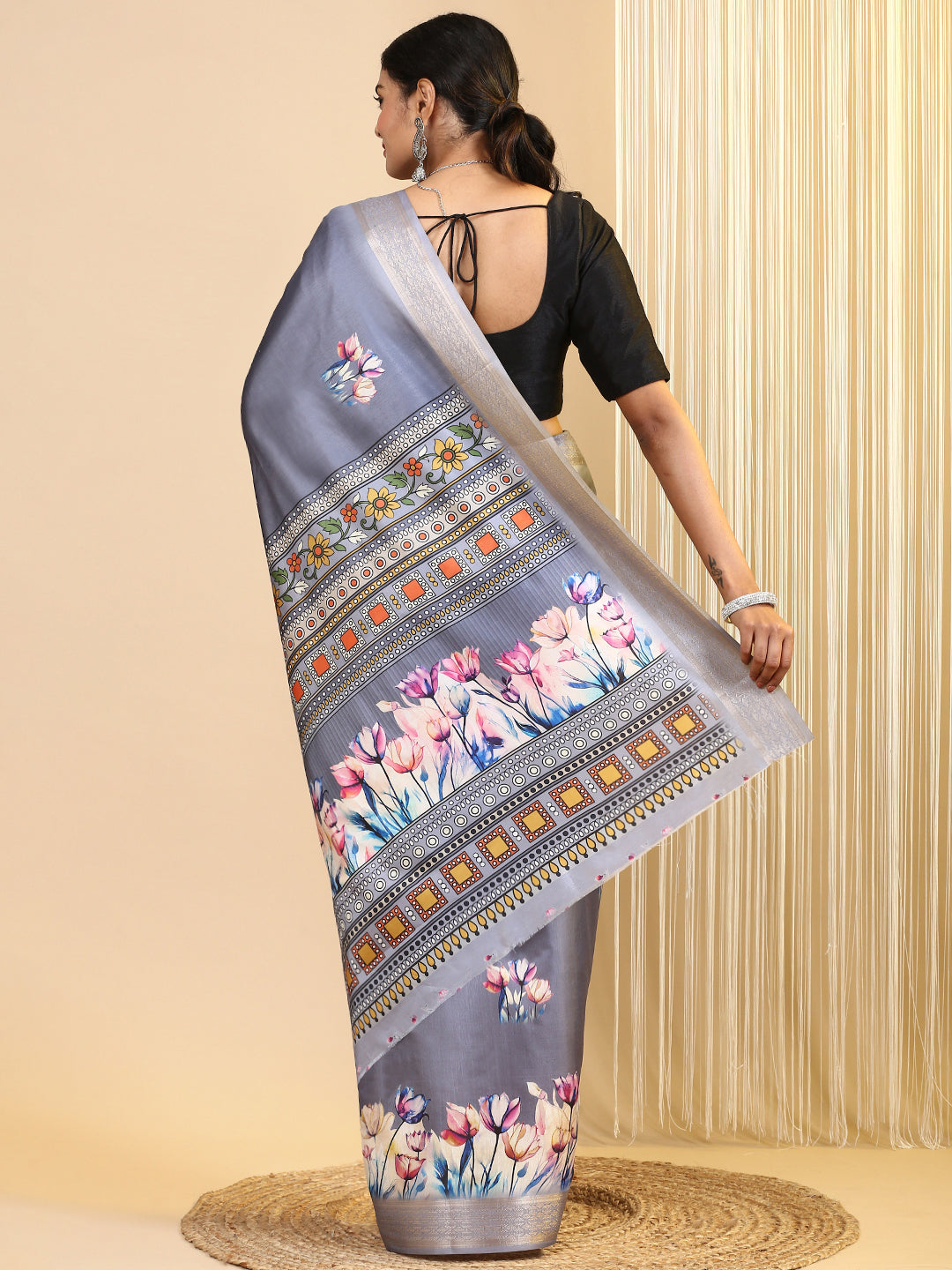 Women Semi Silk Saree Grey SS269