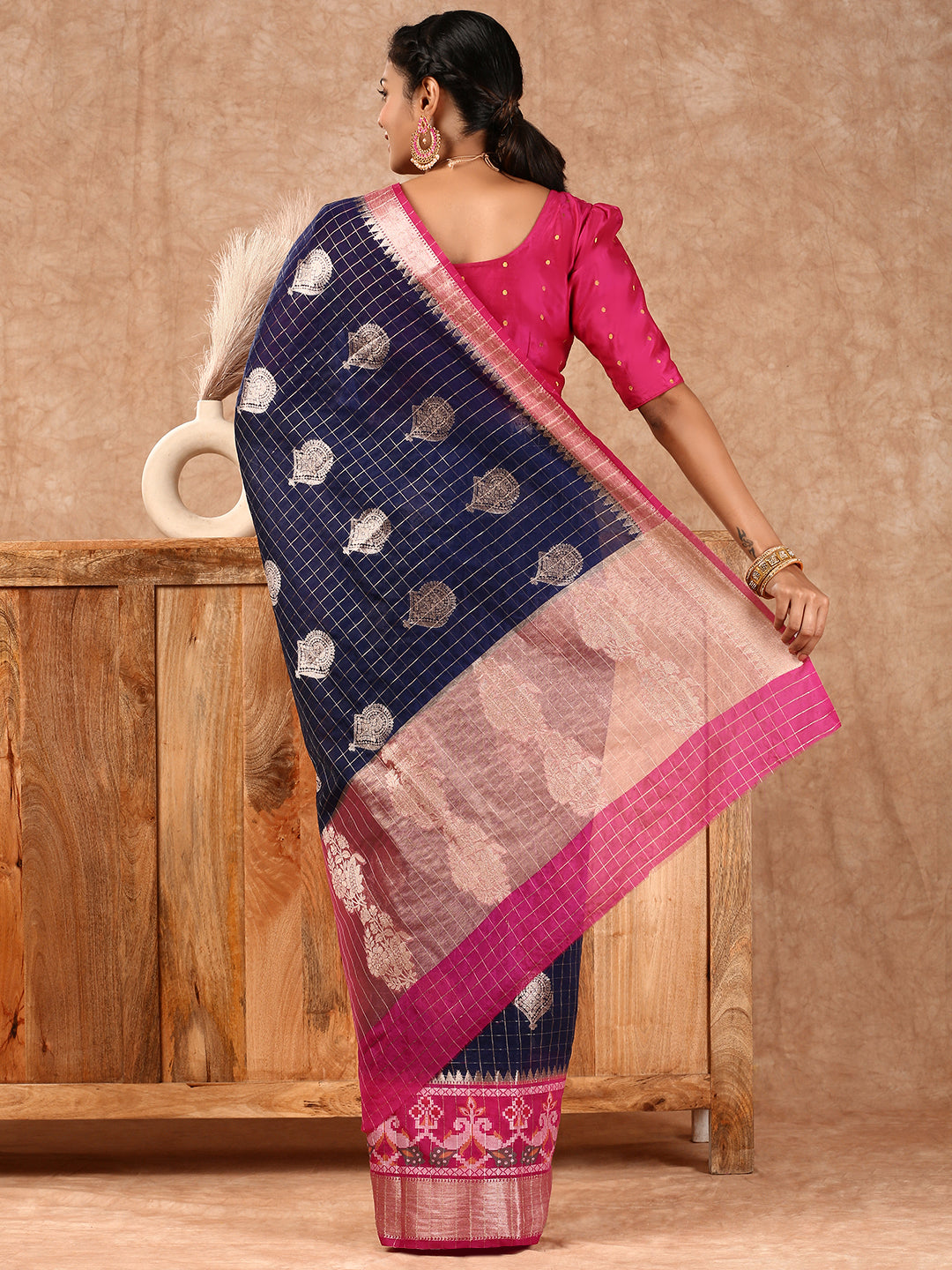 Women Semi Raw Silk Weaving Saree Blue SRS90