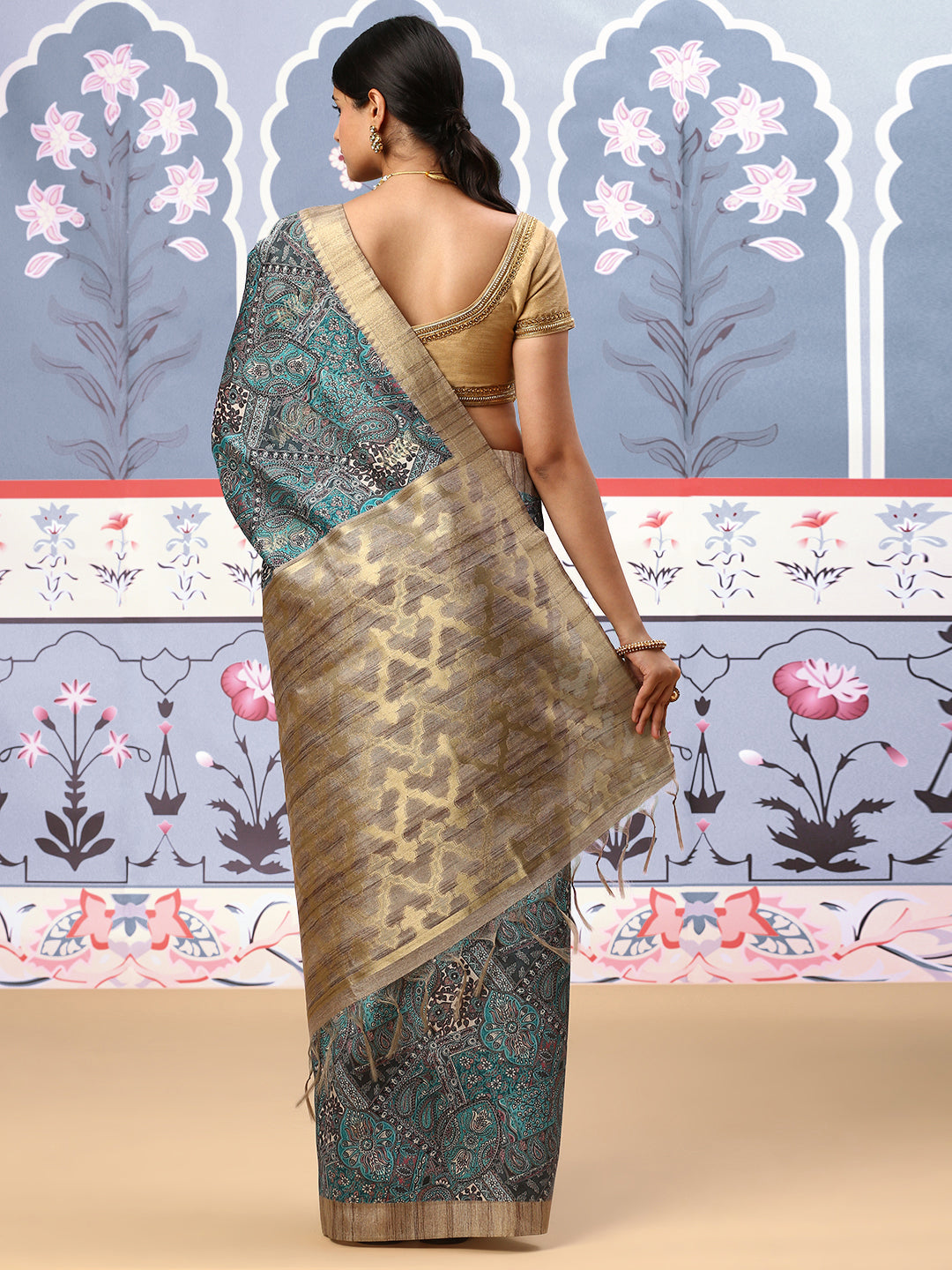 Womens Semi Tussar Weaving Saree Blue ST133