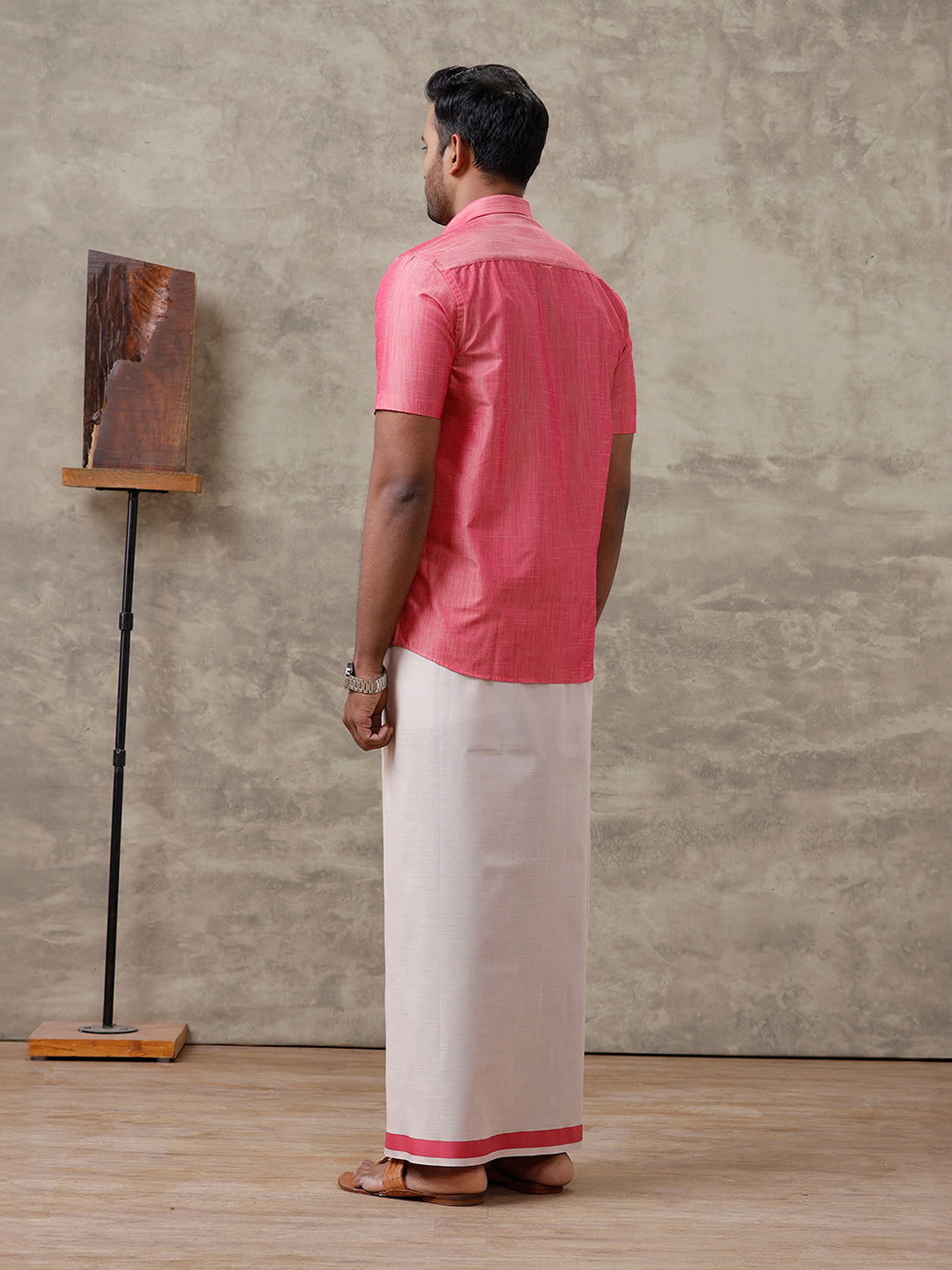 Couple Combo Shirt & Dhoti Set with Saree Pink SS323