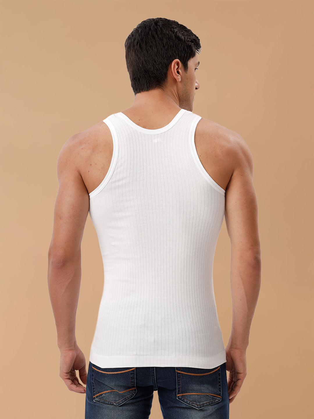 100% Combed Cotton White Striped Vest RN Gaurav (Pack of 2)