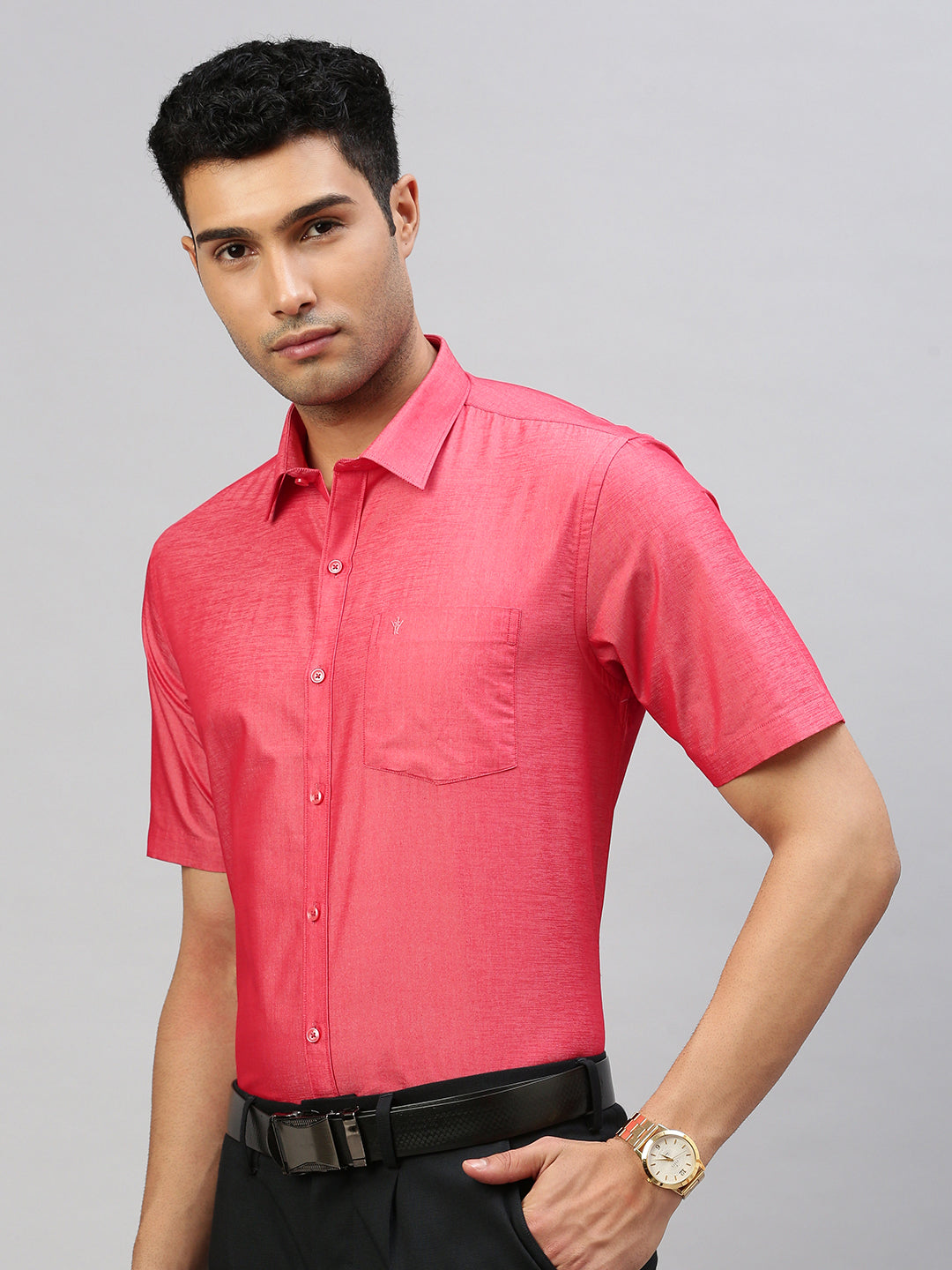 Men Cotton Blend Shirt Reddish Pink T46 TV2