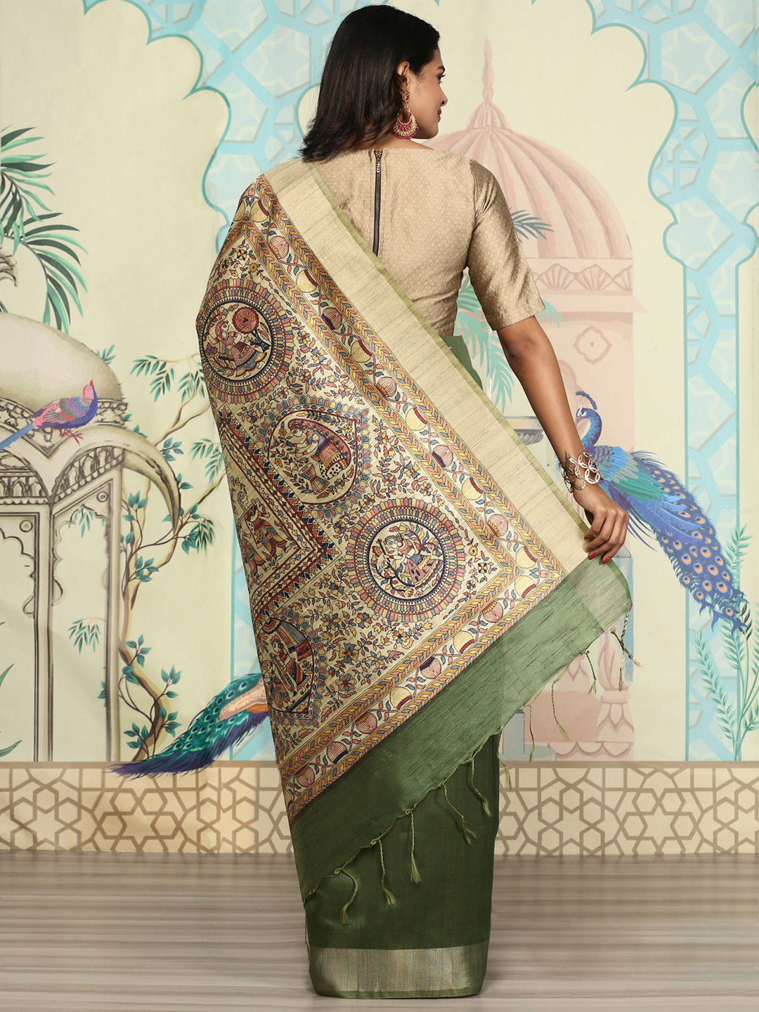 Women Semi Raw Silk Saree Green SRS65