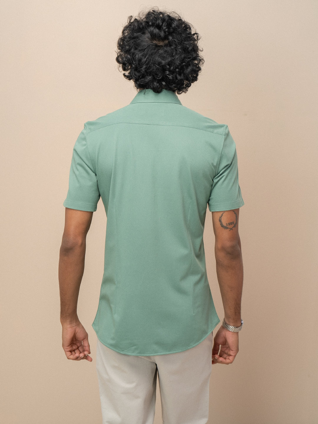 Men Poly Cotton Stretchable Green Half Sleeves Shirt ER2