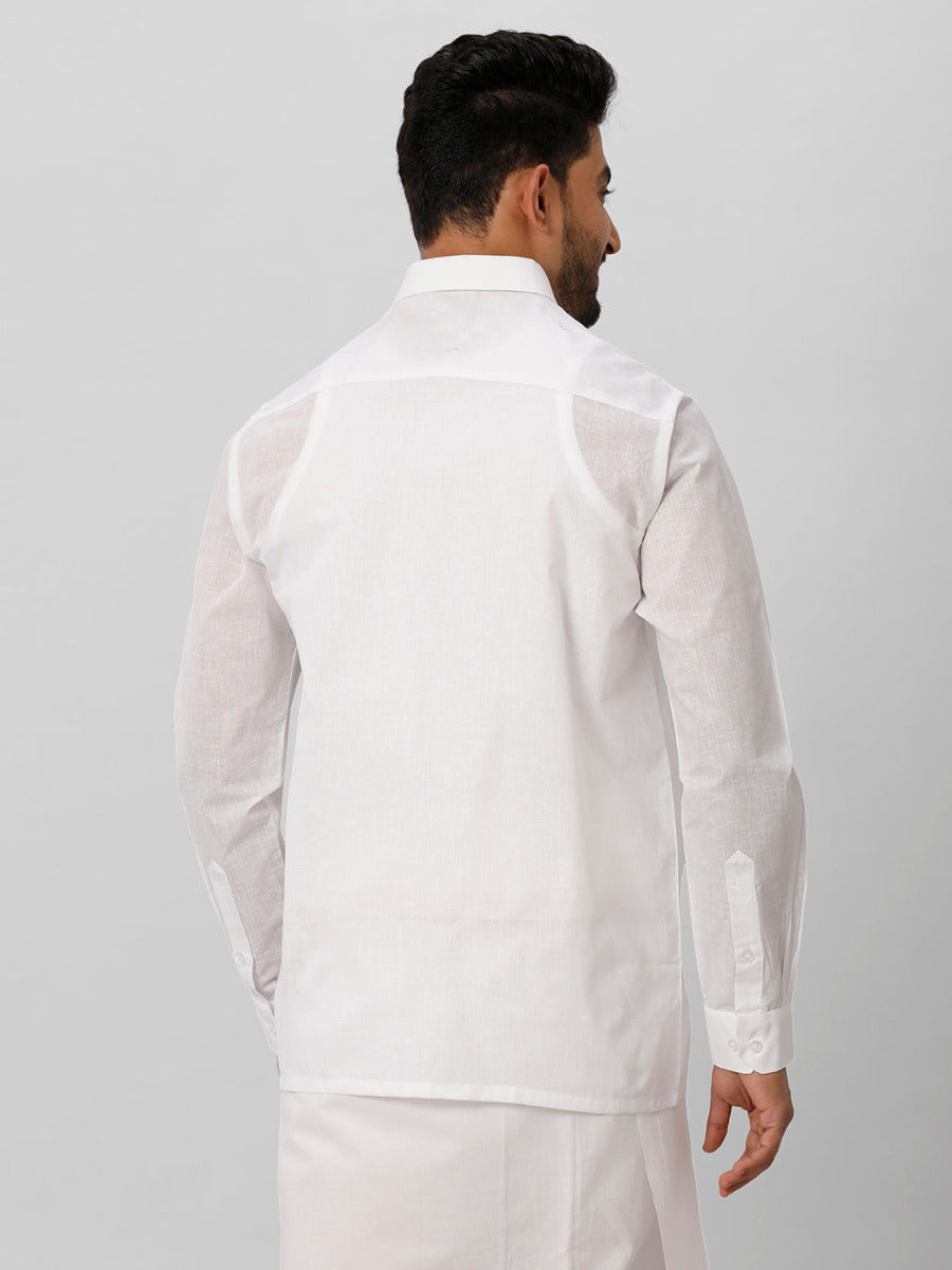 Mens Poly Cotton White Full Sleeves Shirt Minister Plus -Back view