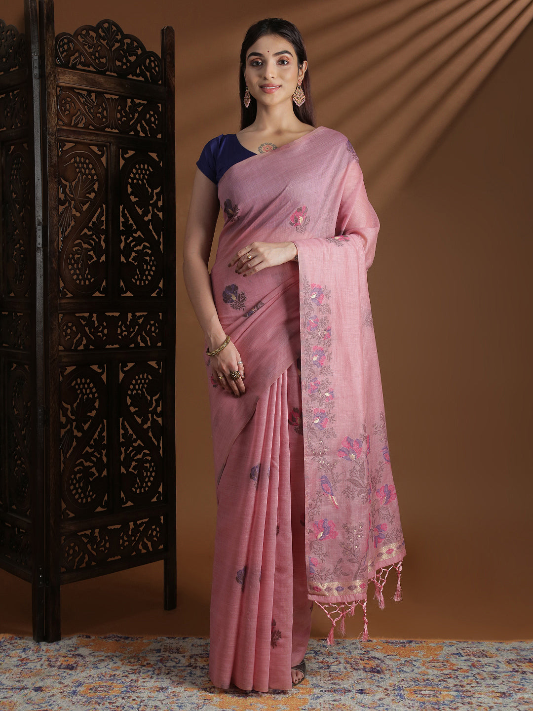 Women Pink Cotton Weaving Saree PCS246