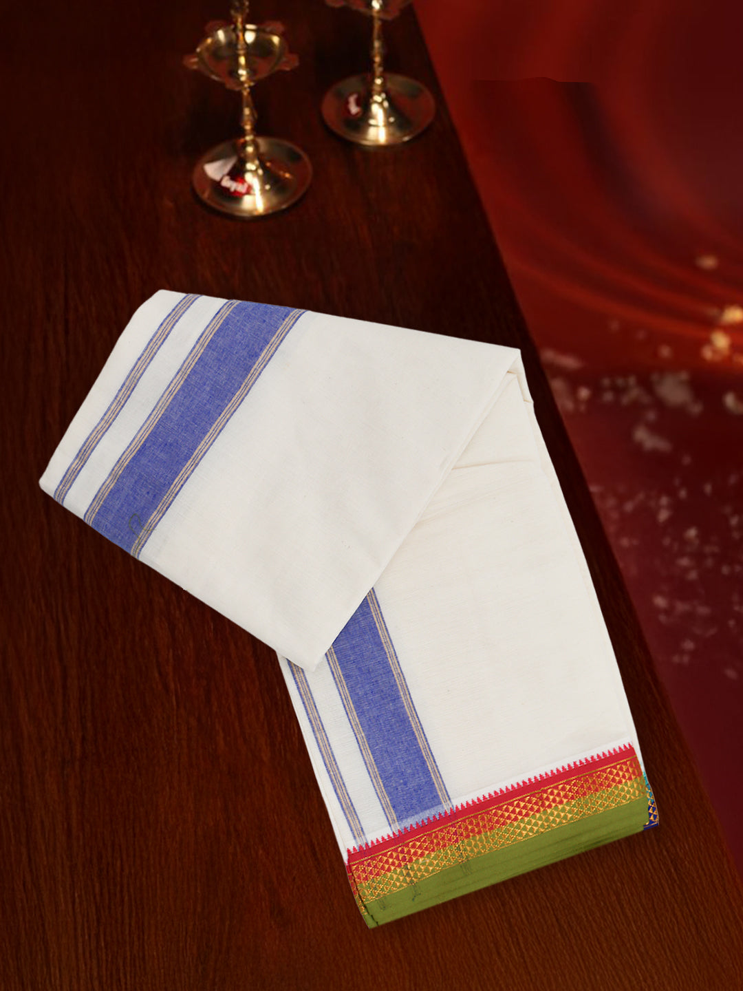 Men Kora Cotton Fancy Jari Border Panchakacham with Angavasthram (9+5) Fancy Pet Kora