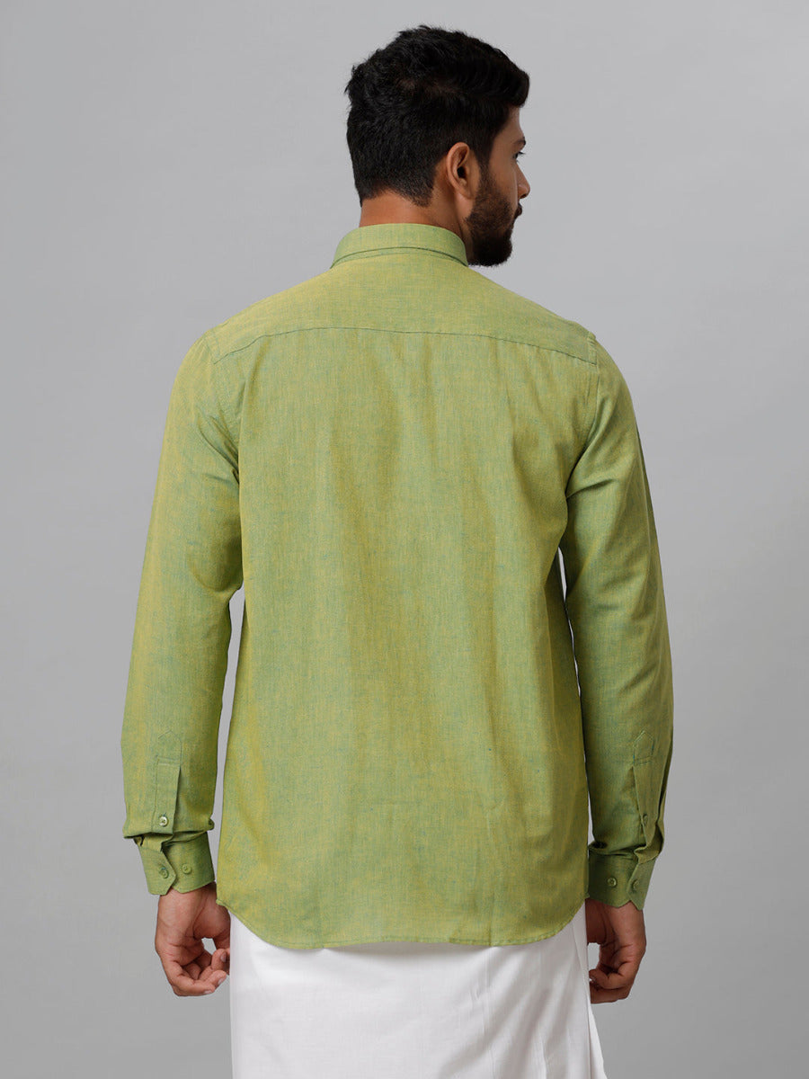 Mens Linen Cotton Formal Yellowish Green Full Sleeves Shirt LF9-Back view
