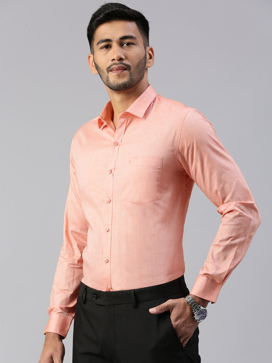 Men 100% Cotton Smart Fit Shirt Orange CL6 GD4