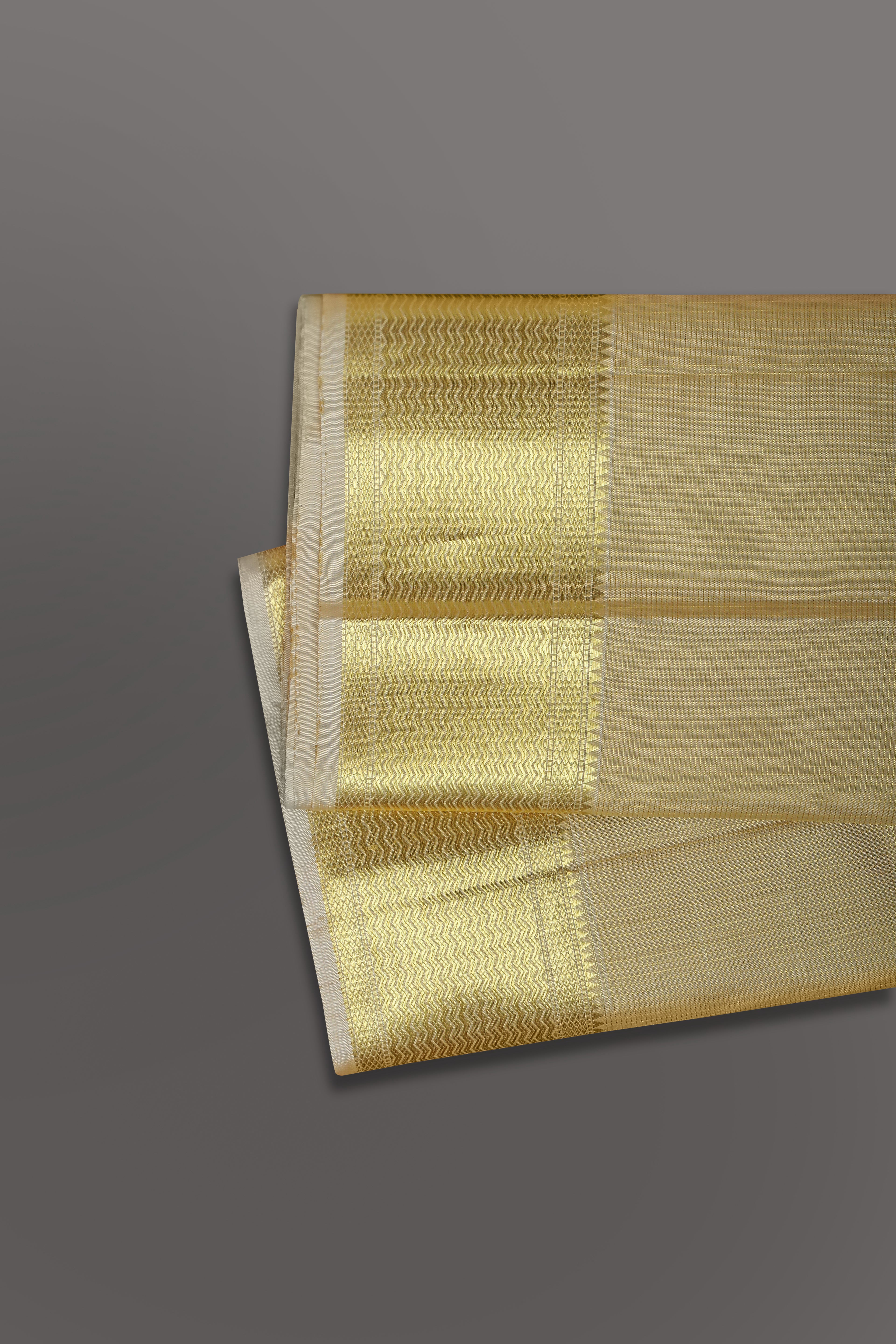 Men Premium Pure Silk Dhoti & Towel Set with 2-gram Gold Jari Border Virutcham