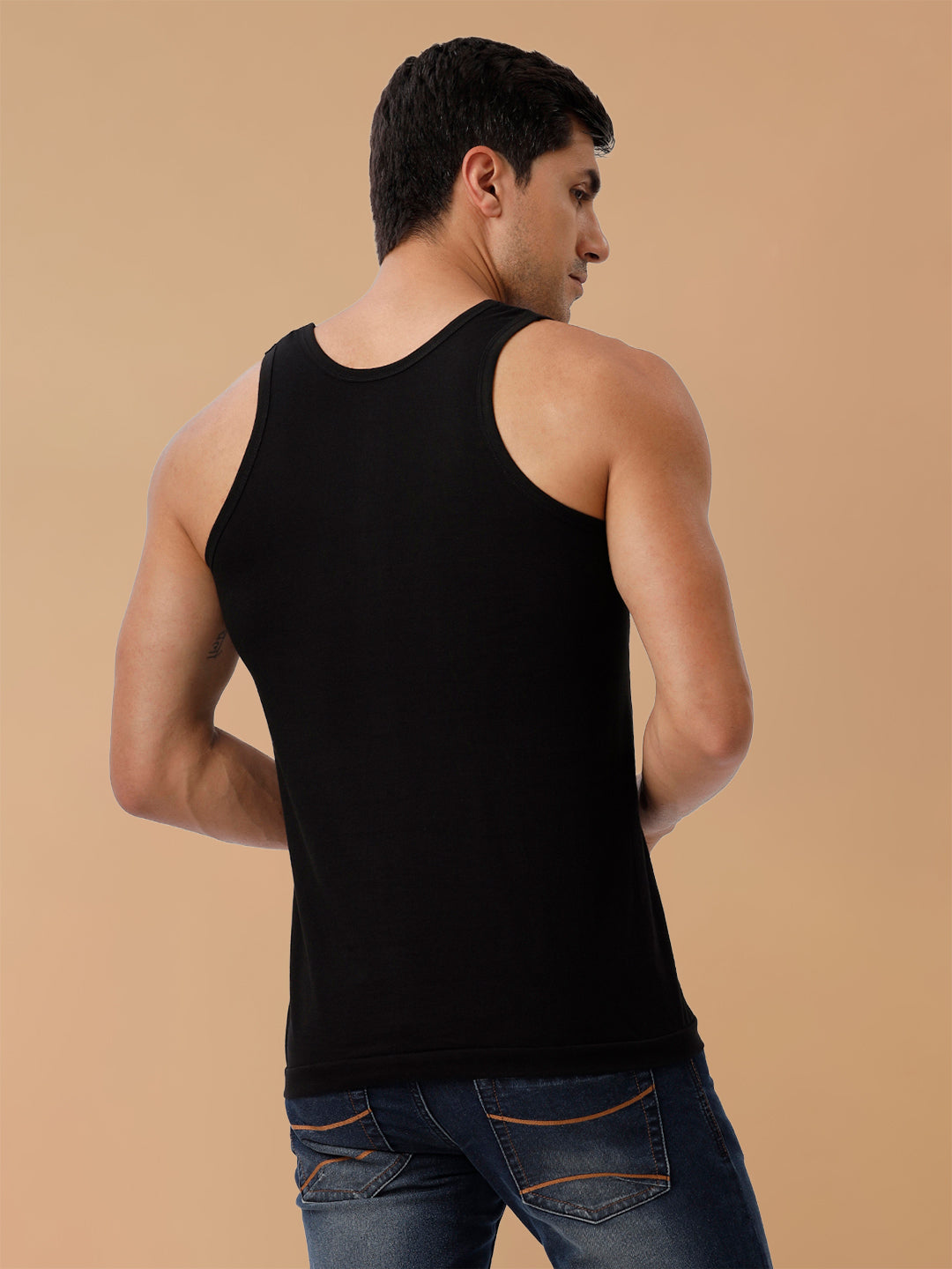 100% Combed Cotton Black Vest RN Sukra (Pack of 2)