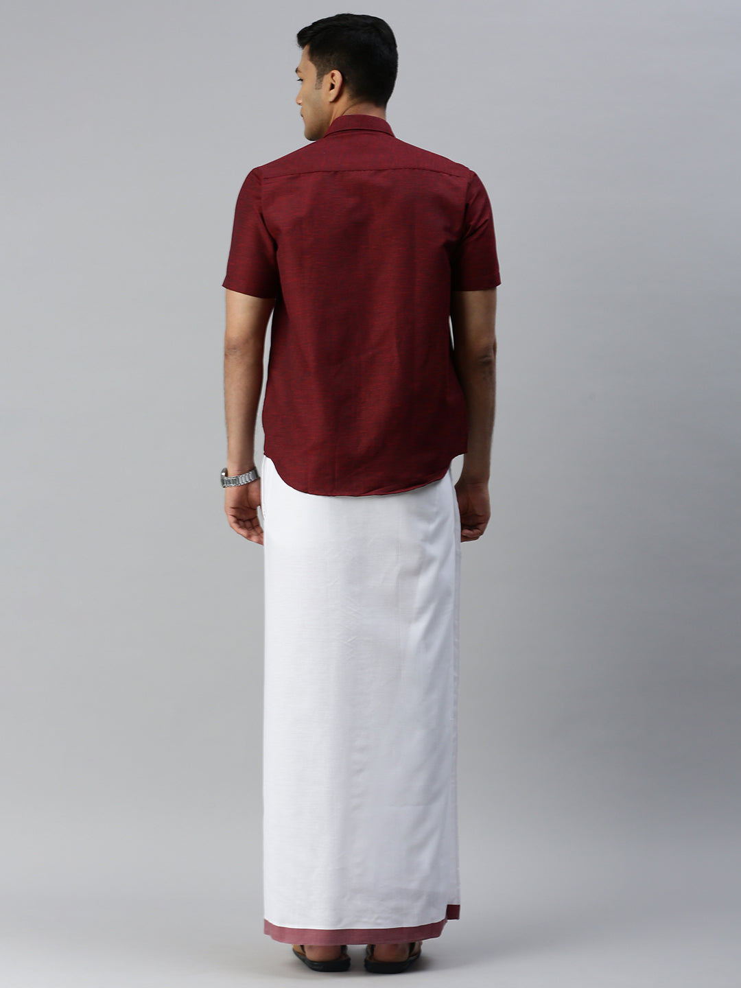 Men Matching Border Adjustable Dhoti & Half Sleeves Shirt Set Trendy CC8