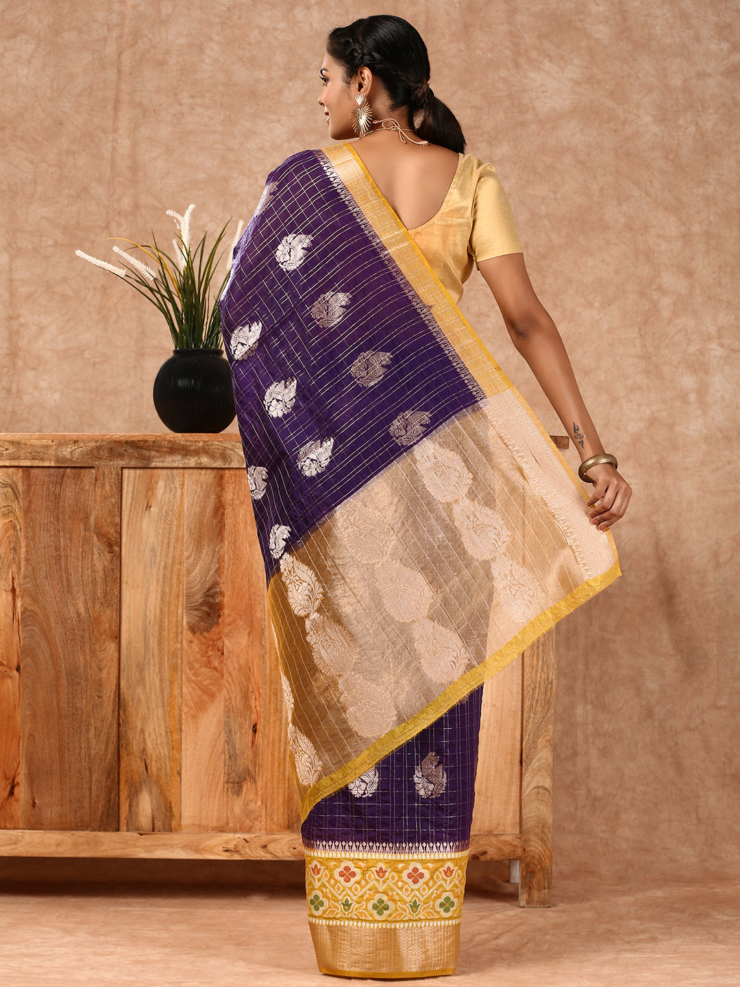 Women Semi Raw Silk Weaving Saree Blue SRS94