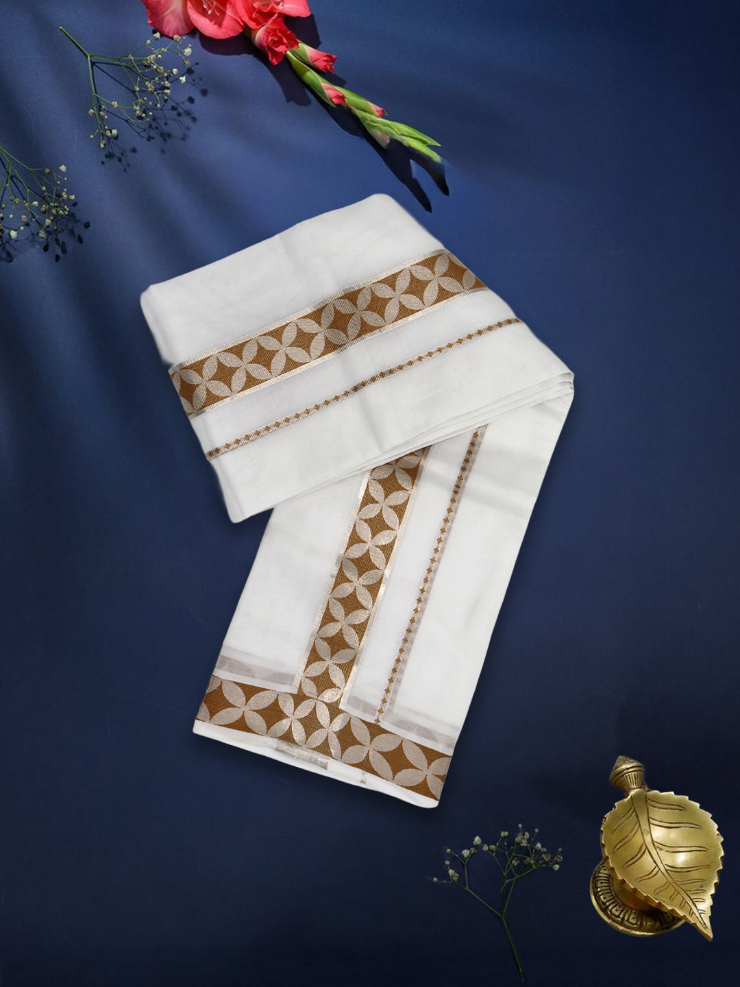 Men Premium Cotton Double Layer White Dhoti with Fancy Jari Border Luxury Club LC21