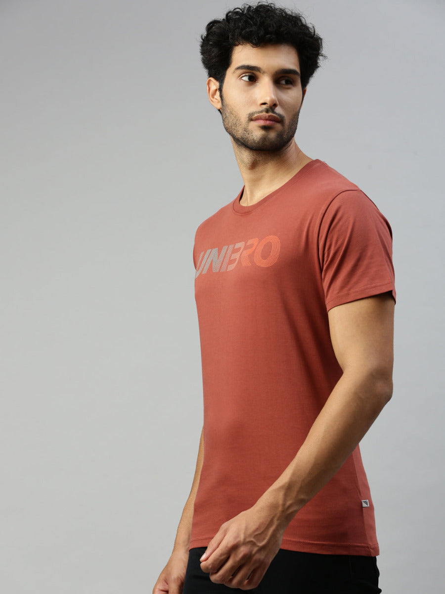 Brown Graphic Printed Round Neck Casual T-Shirt GT35-Side view