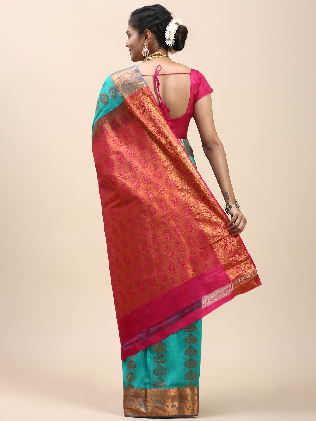 Women Semi Silk Saree Green SS306